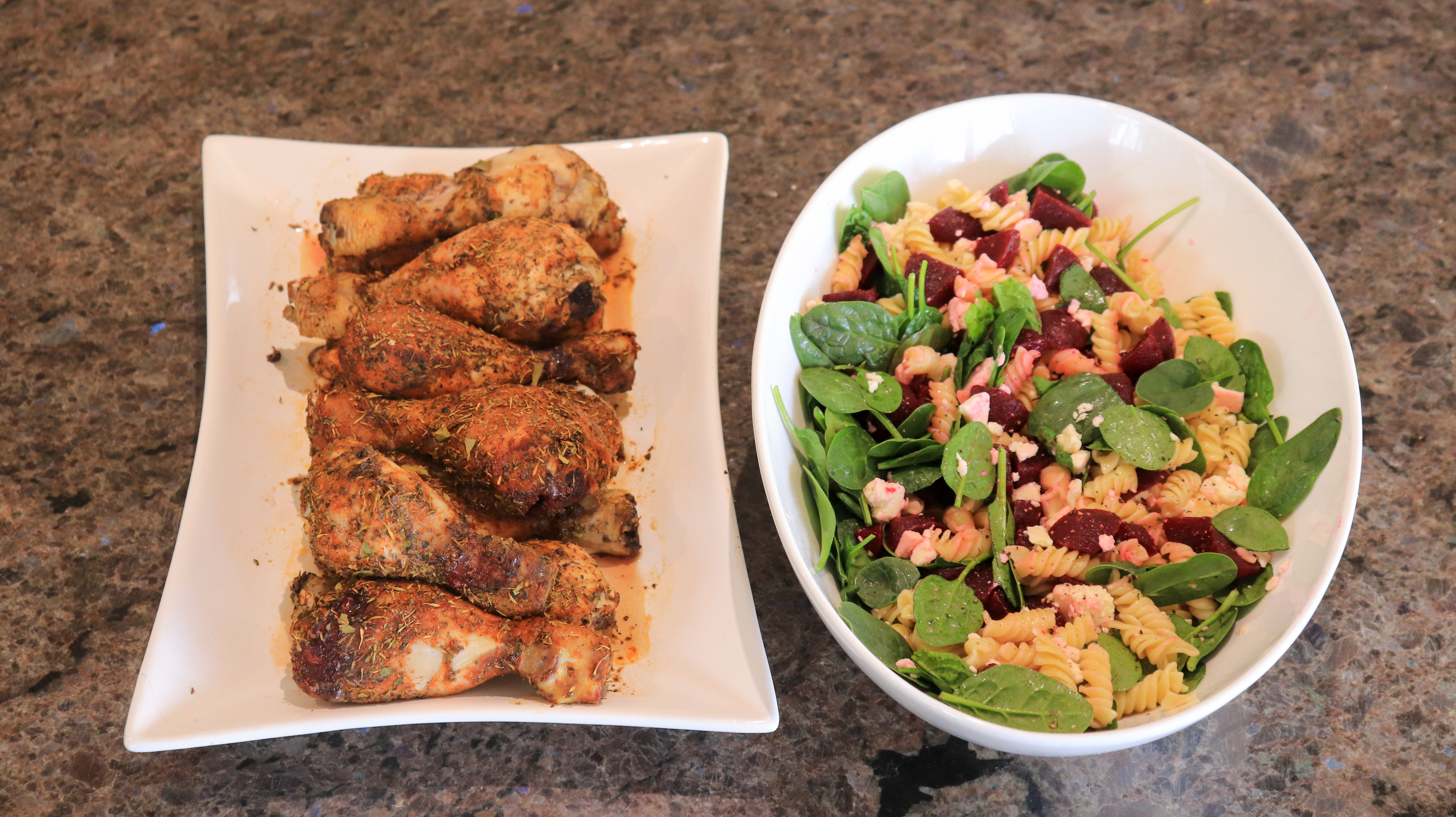 Chicken Drumsticks with Homemade Southern Spice and Pasta Salad