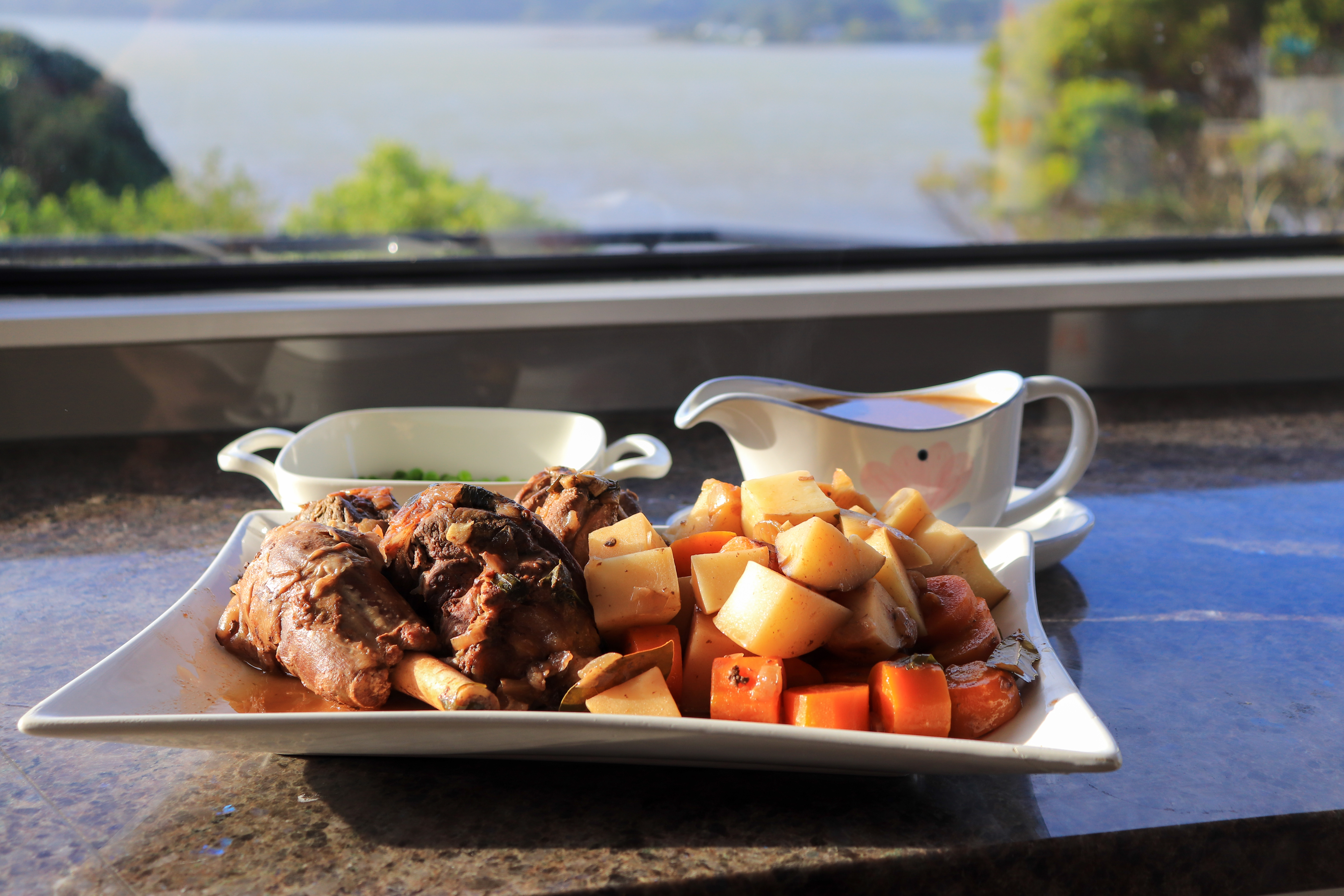 Slow Cooked Lamb Shanks in a Red Wine Jus