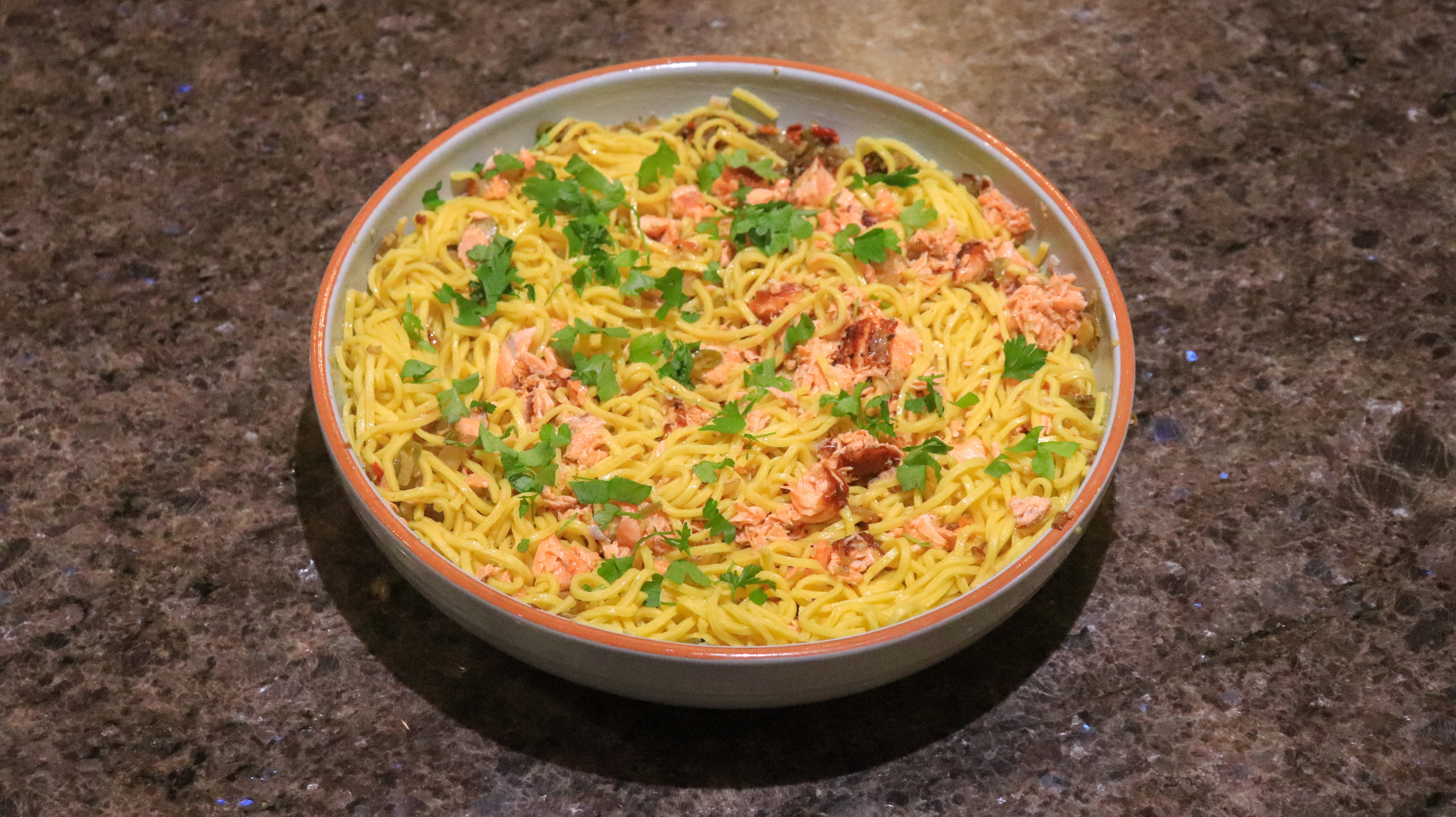 Lemon Chilli Salmon Spaghetti